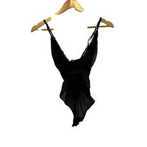 DYNAMITE Black Sheer Lace Cross Back Bodysuit XS